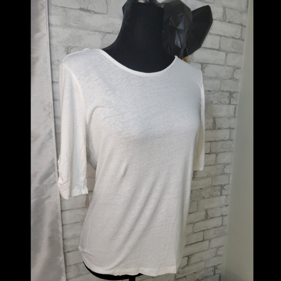 White Linen Blend Open Back Knit Top - Picture 3 of 7